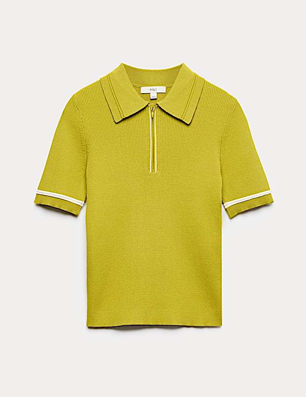 Collared Half Zip Fitted Knitted Top - HU