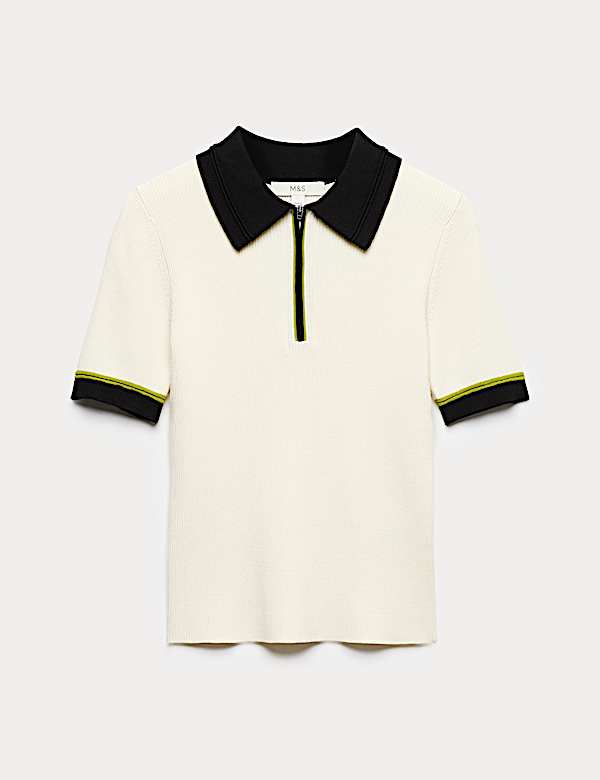 Collared Half Zip Fitted Knitted Top - IL