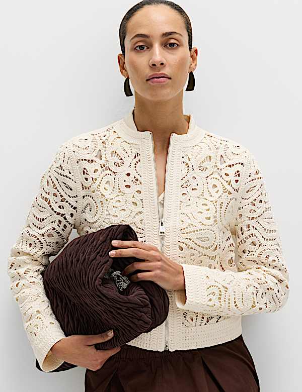Cotton Rich Textured Cropped Knitted Jacket | CREAM | Jackets | M&S JE