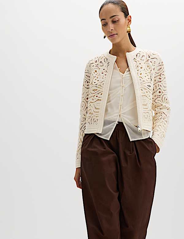Cotton Rich Textured Cropped Knitted Jacket - EE