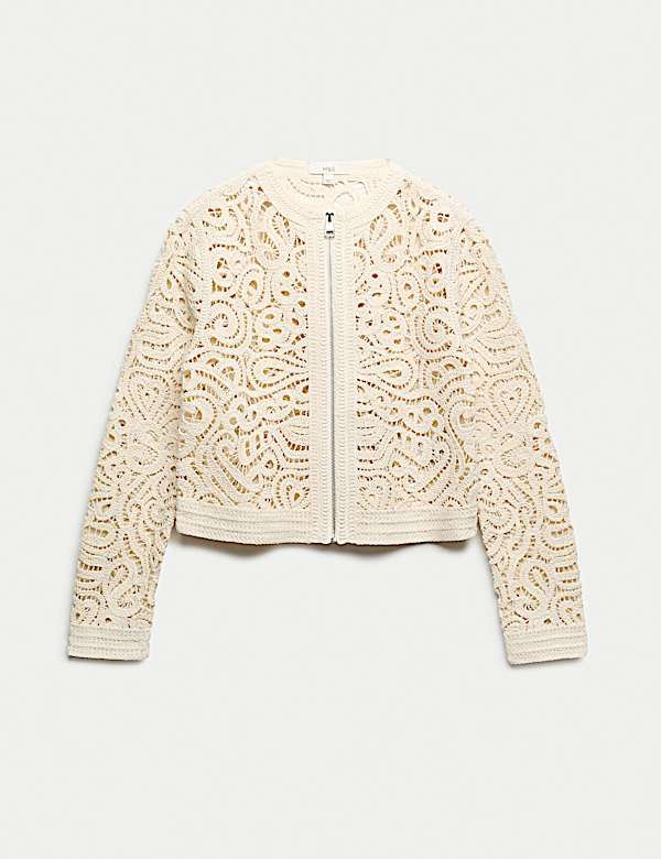 Cotton Rich Textured Cropped Knitted Jacket - EE
