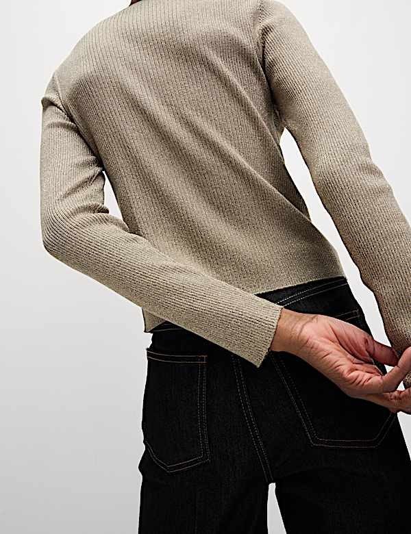Metallic Crew Neck Slim Fit Cardigan - RO