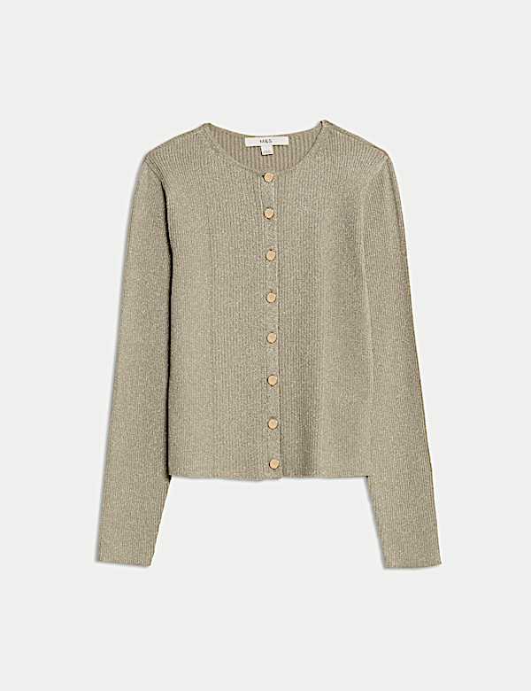 Metallic Crew Neck Slim Fit Cardigan - RO