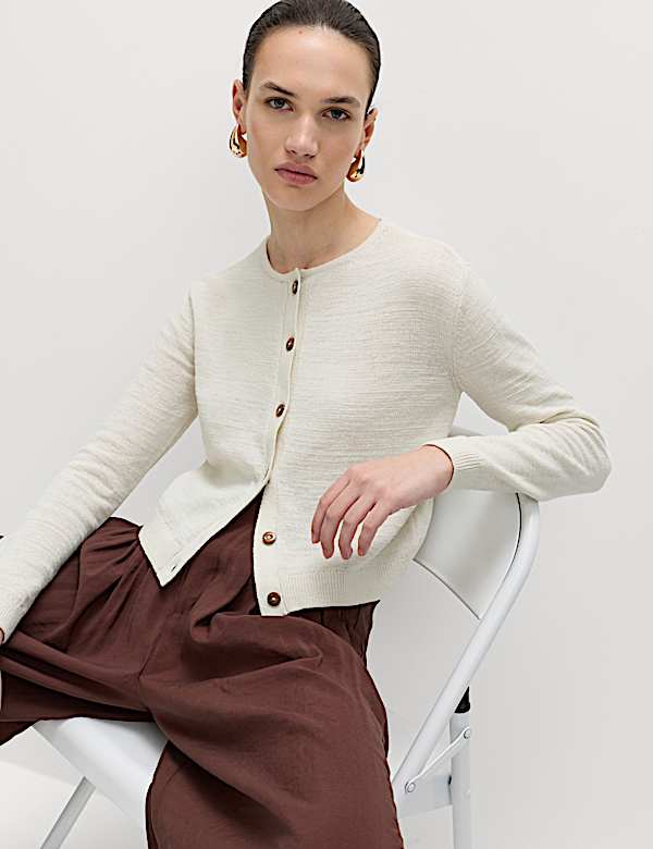 Cardigan court boutonn&eacute; en coton - CA