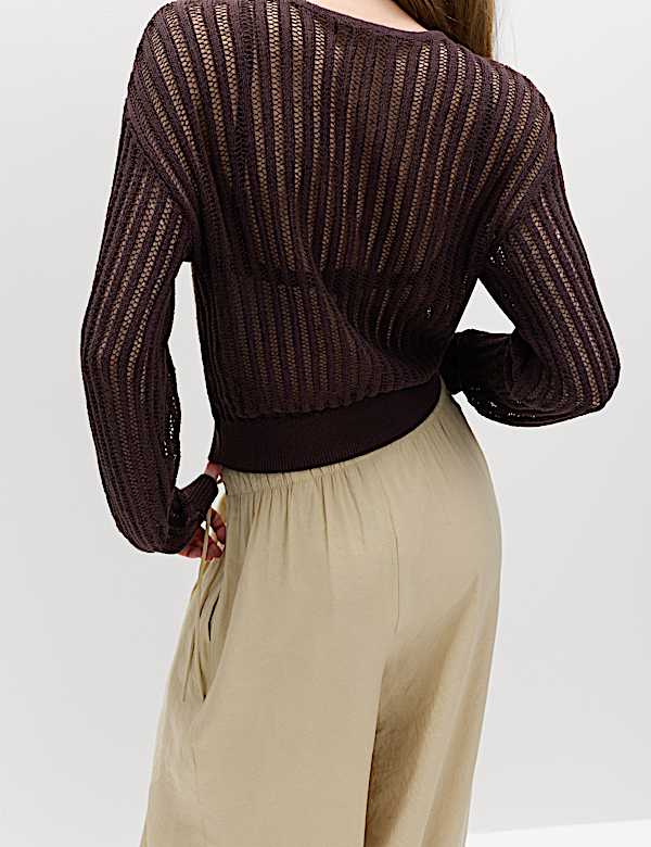 Pull en coton textur&eacute; &agrave; encolure ronde - LU