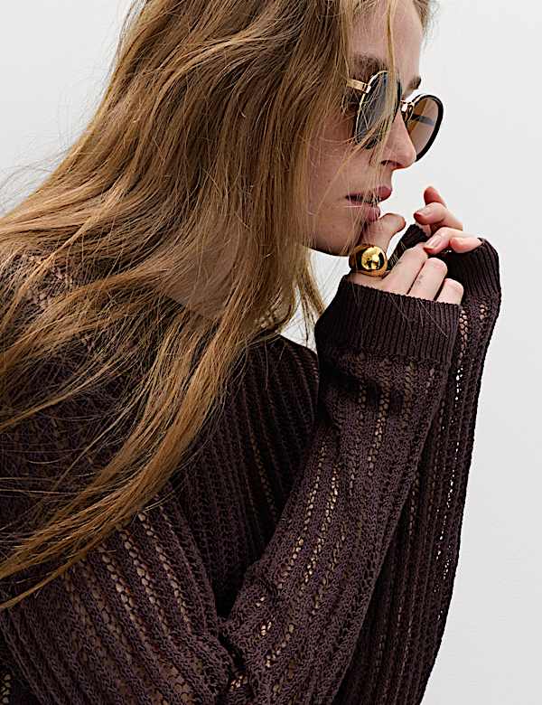 Pull en coton textur&eacute; &agrave; encolure ronde - LU