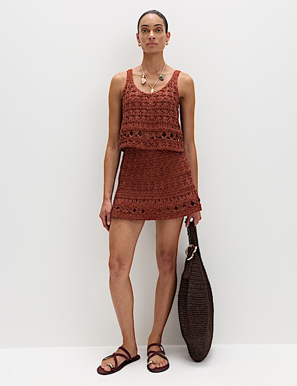 Crochet-Style Cropped Knitted Top - RO