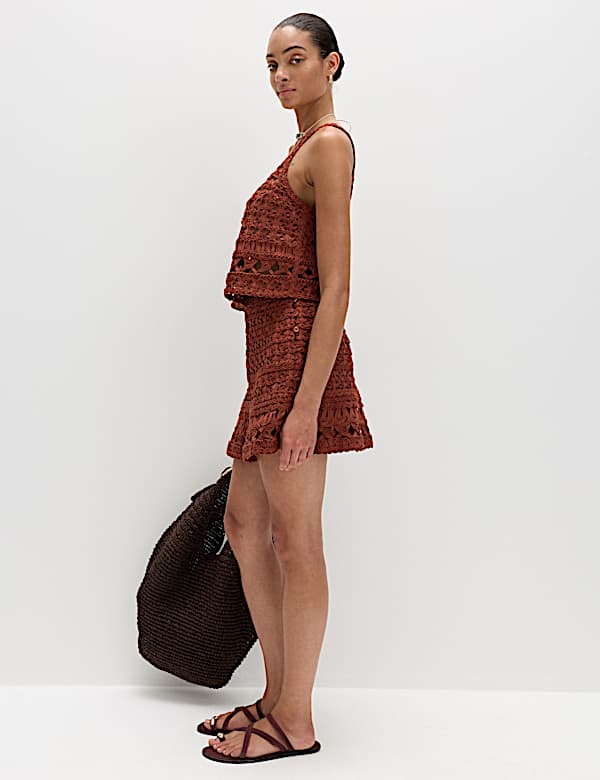 Crochet-Style Cropped Knitted Top - RO