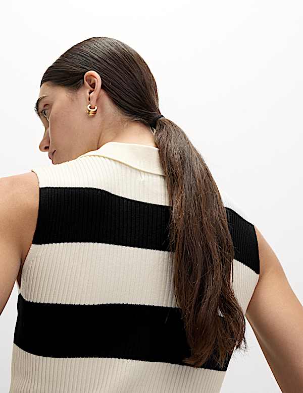 Proužkovaná pletená vesta s límečkem - CZ