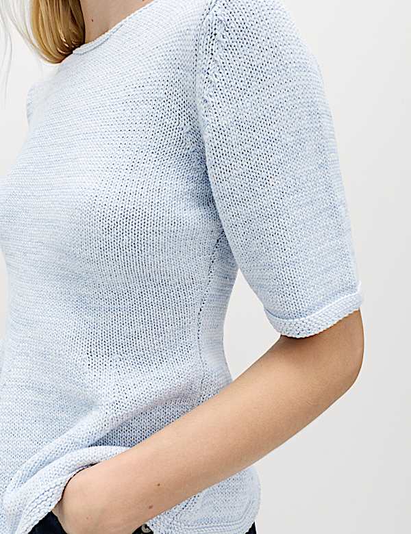 Cotton-Rich Peplum Knitted Top - LU