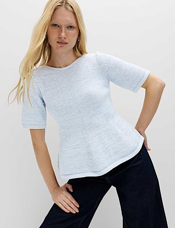 Cotton-Rich Peplum Knitted Top - LU