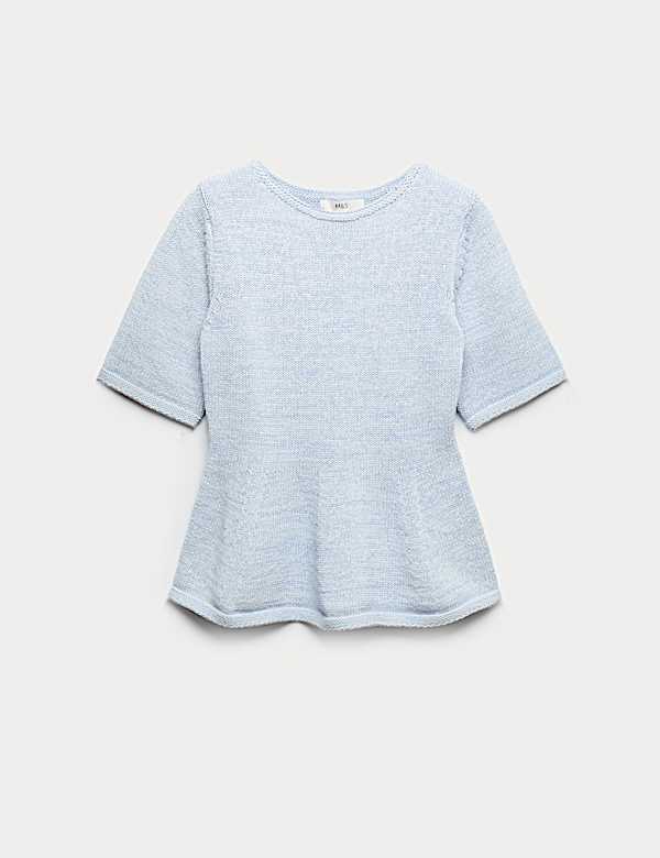 Cotton-Rich Peplum Knitted Top - LU