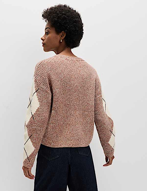 Cotton Rich Argyle Crew Neck Cardigan - DK