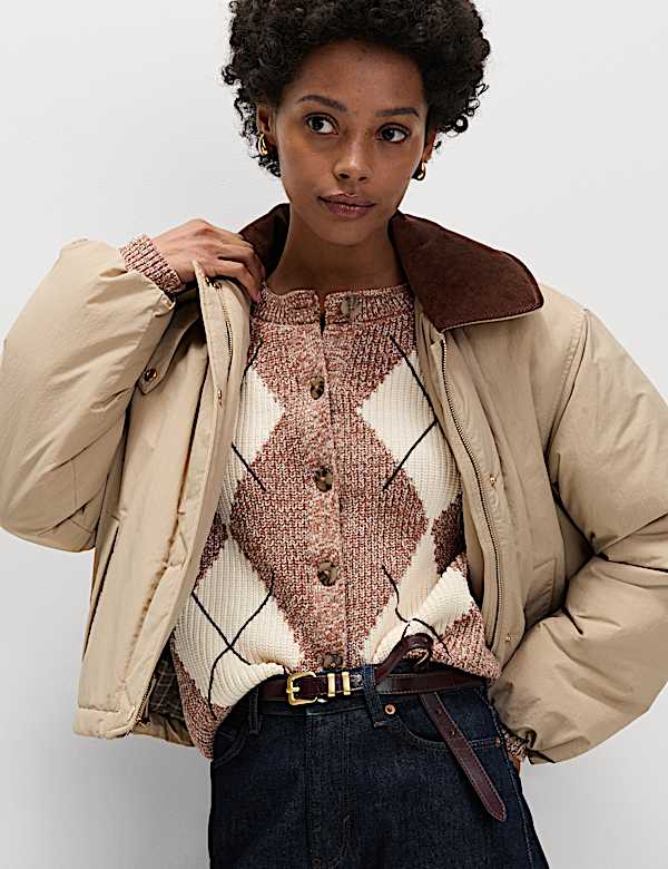 Cotton Rich Argyle Crew Neck Cardigan - DK