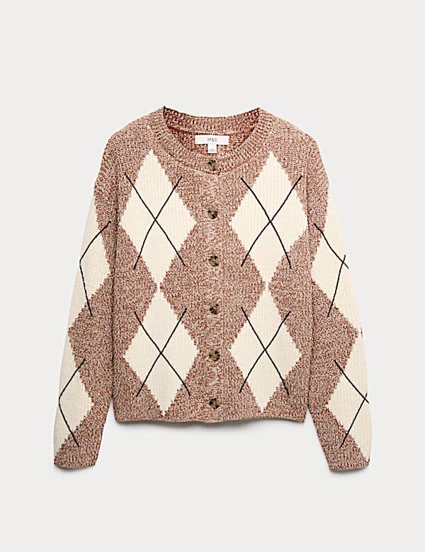 Cotton Rich Argyle Crew Neck Cardigan - DK