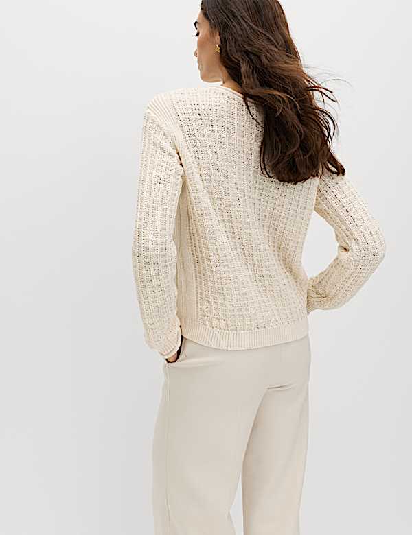 Cotton Rich Textured Crew Neck Jumper - AU