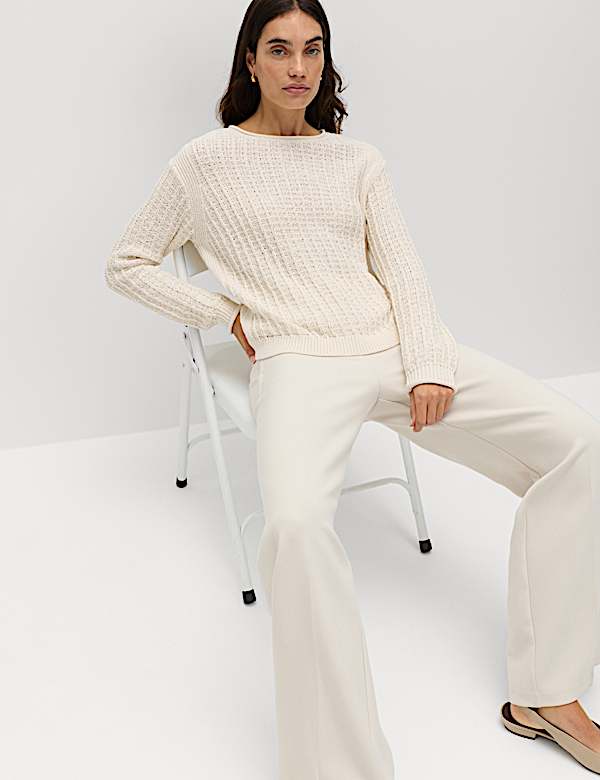Cotton Rich Textured Crew Neck Jumper - AU