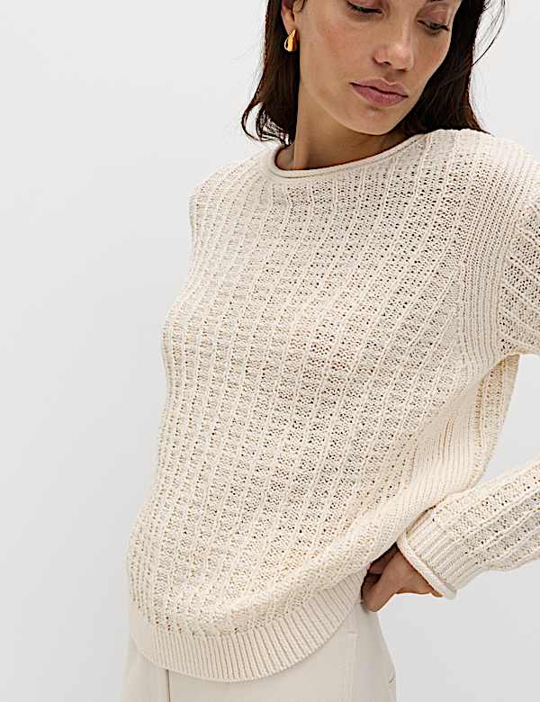 Cotton Rich Textured Crew Neck Jumper - AU