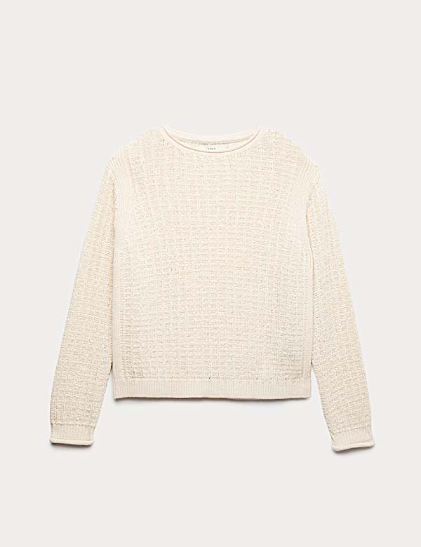 Cotton Rich Textured Crew Neck Jumper - AU