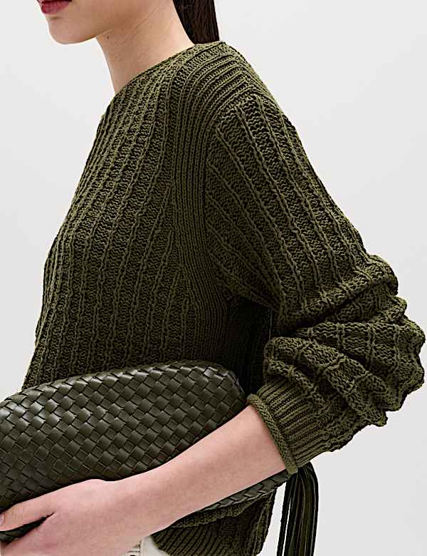 Cotton Rich Textured Crew Neck Jumper - NZ