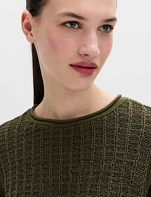 Cotton Rich Textured Crew Neck Jumper - NZ