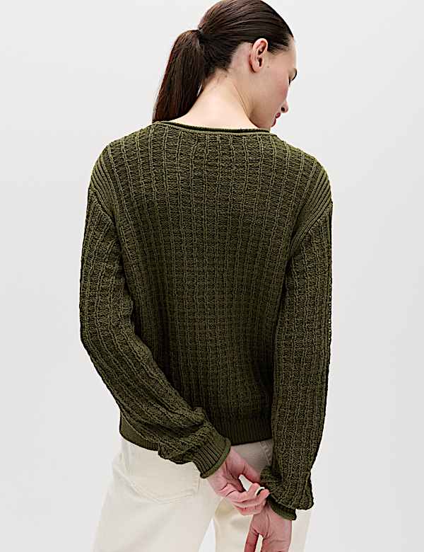 Cotton Rich Textured Crew Neck Jumper - NZ