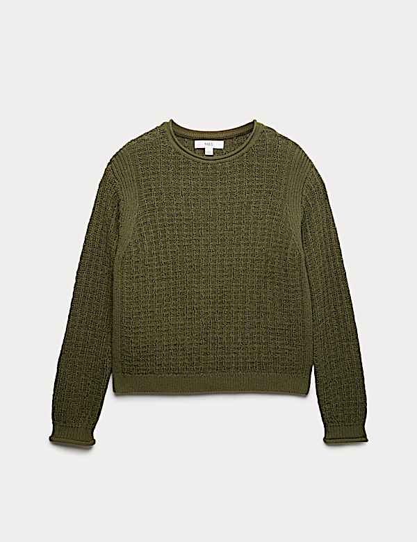 Cotton Rich Textured Crew Neck Jumper - NZ