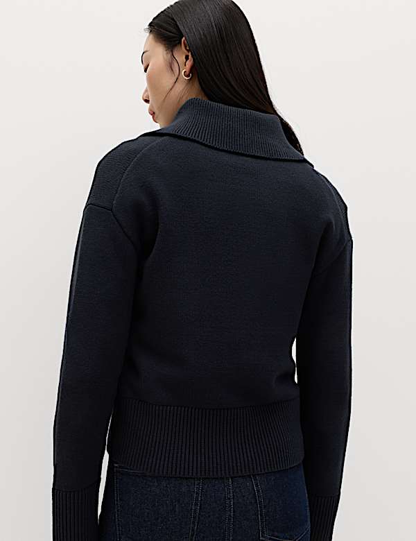 Cotton Rich Pocket Detail Collared Knitted Jacket - GR