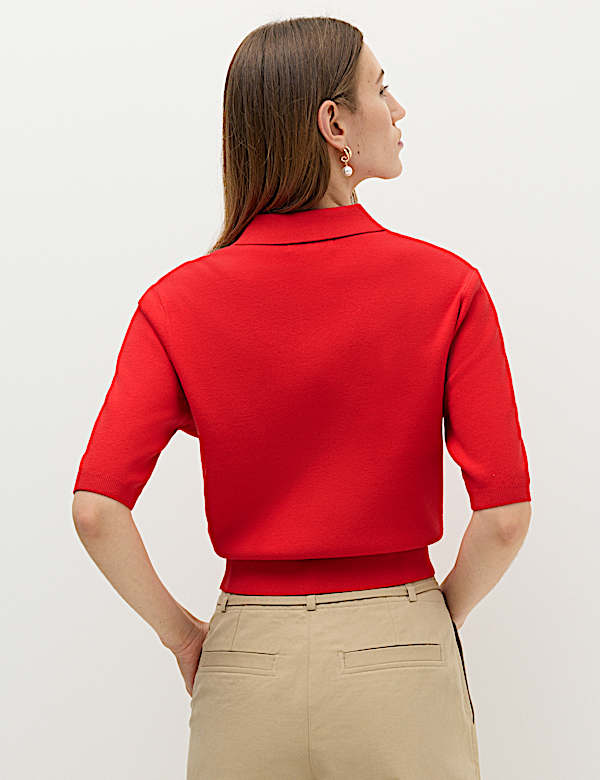 Collared Cropped Knitted Top - DK