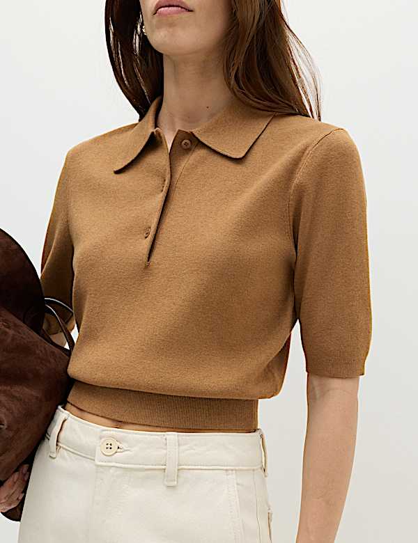 Collared Cropped Knitted Top