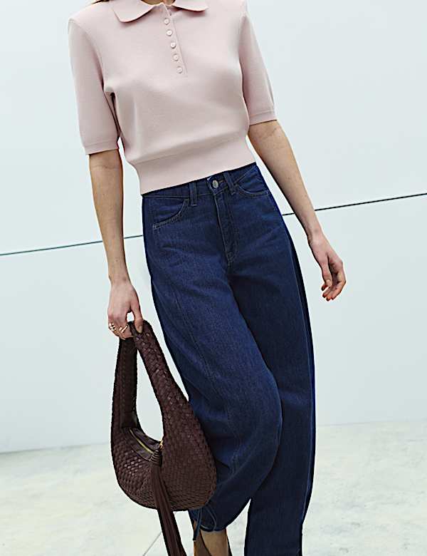 Collared Slim Fit Cropped Knitted Top - JE