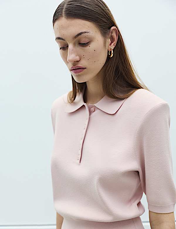 Collared Slim Fit Cropped Knitted Top - JE