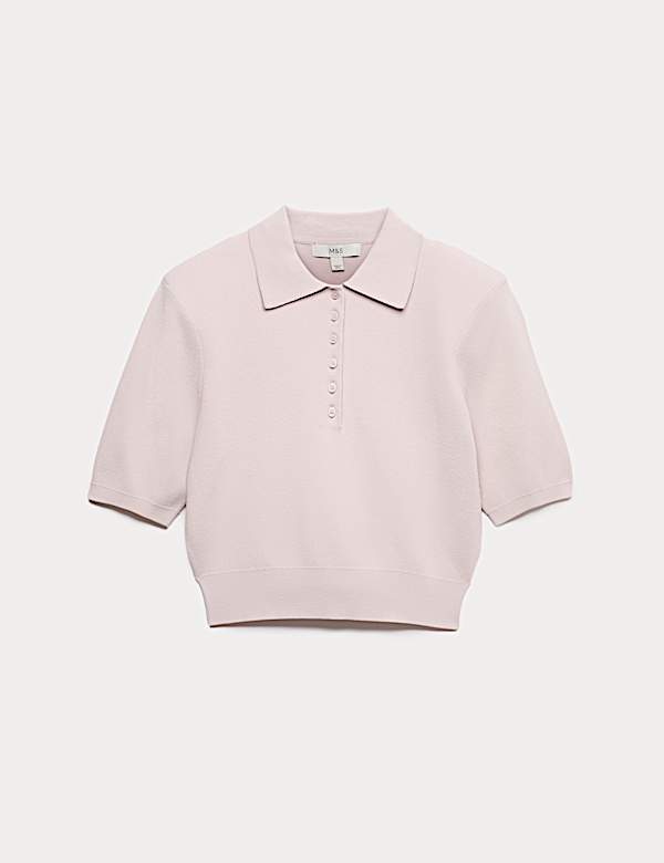 Collared Slim Fit Cropped Knitted Top - JE