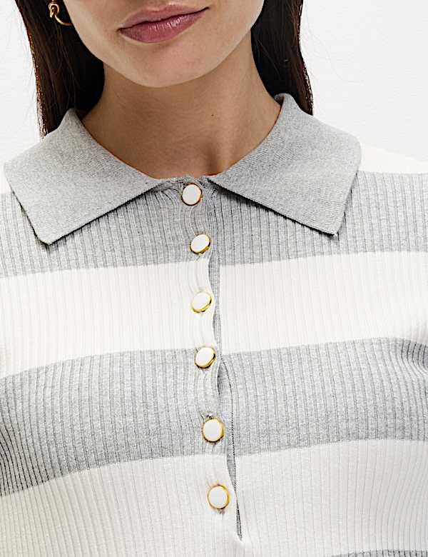 Soft Touch Striped Collared Knitted Top - LT