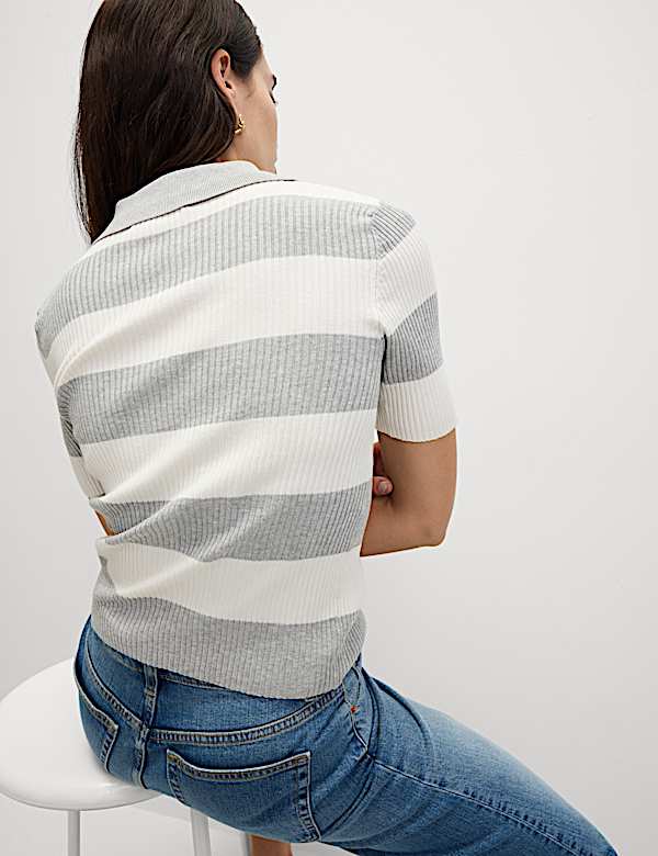 Soft Touch Striped Collared Knitted Top - LT