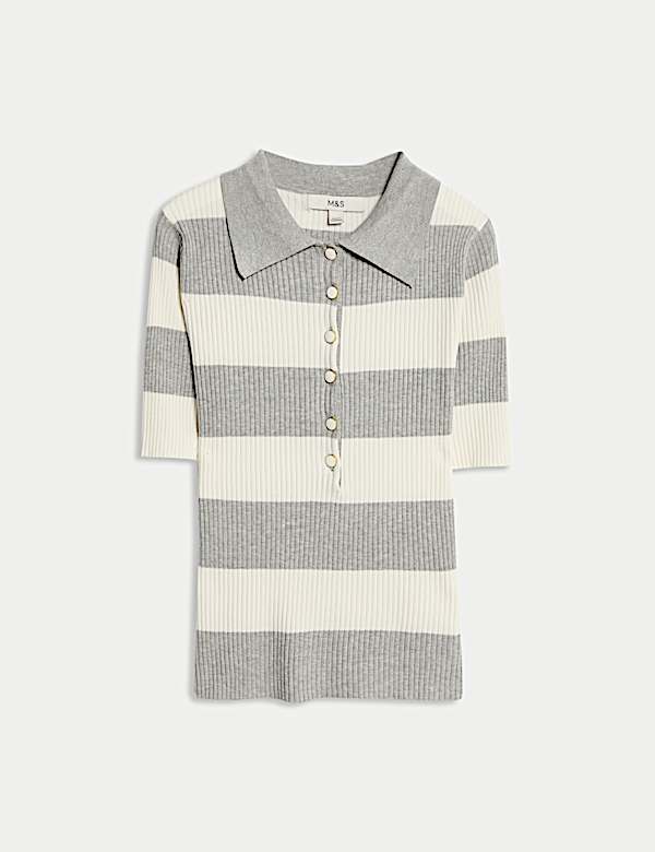 Soft Touch Striped Collared Knitted Top - LT