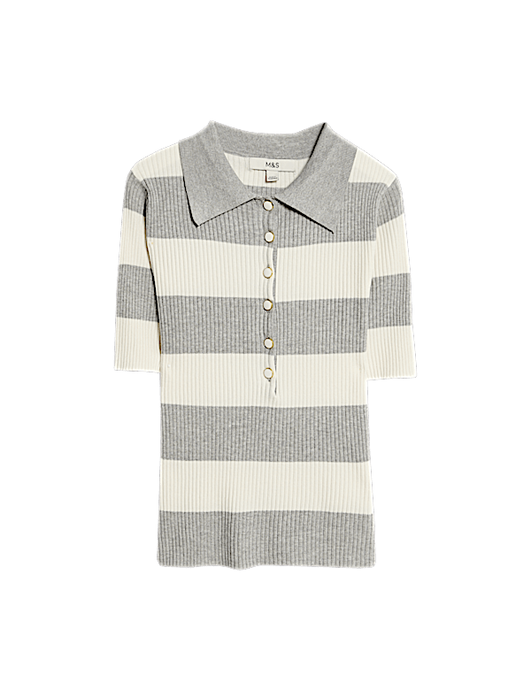 Soft Touch Striped Collared Knitted Top