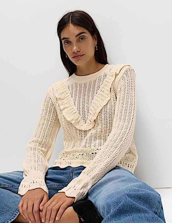 Cotton Blend Textured Frill Detail Jumper - BN