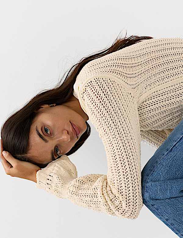 Cotton Blend Textured Frill Detail Jumper - BN