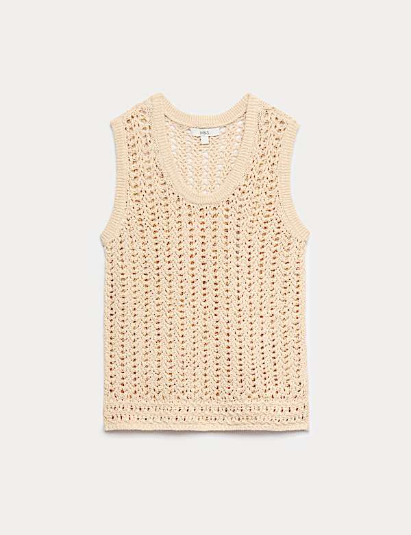 Cotton Rich Crochet-Style Scoop Neck Knitted Vest - MV