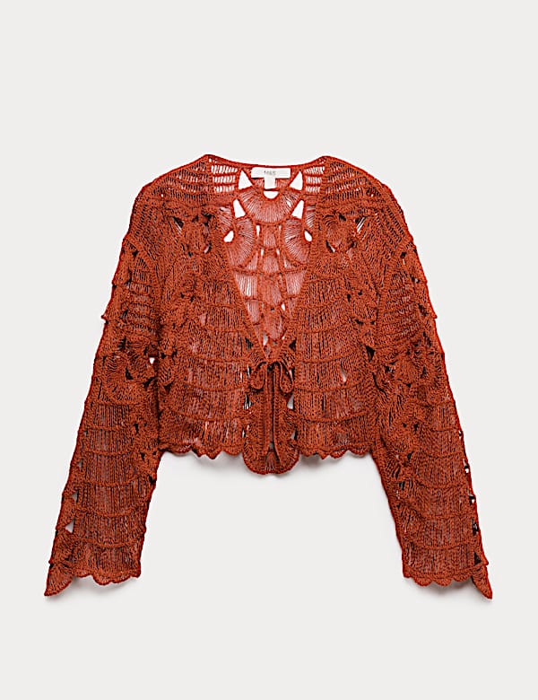 Textured V-Neck Tie Front Cardigan - US