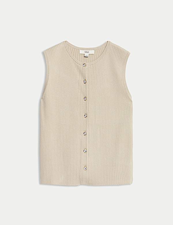 Chaleco texturizado con cuello redondo y botonadura - US