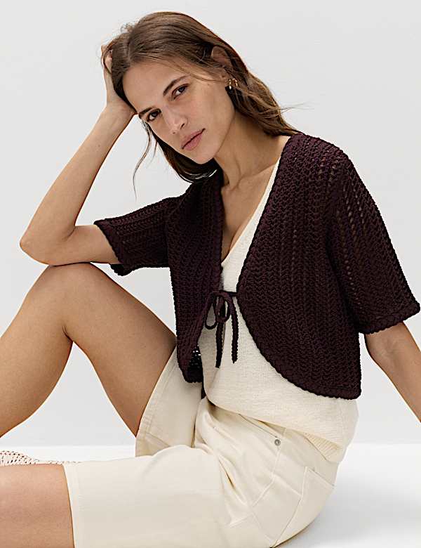 Open Stitch V-Neck Tie Fastening Cardigan - DK