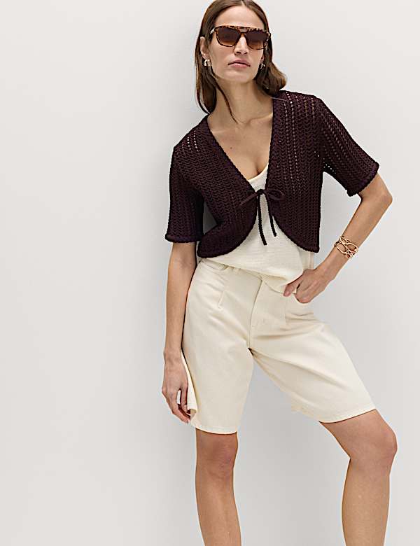 Open Stitch V-Neck Tie Fastening Cardigan - DK