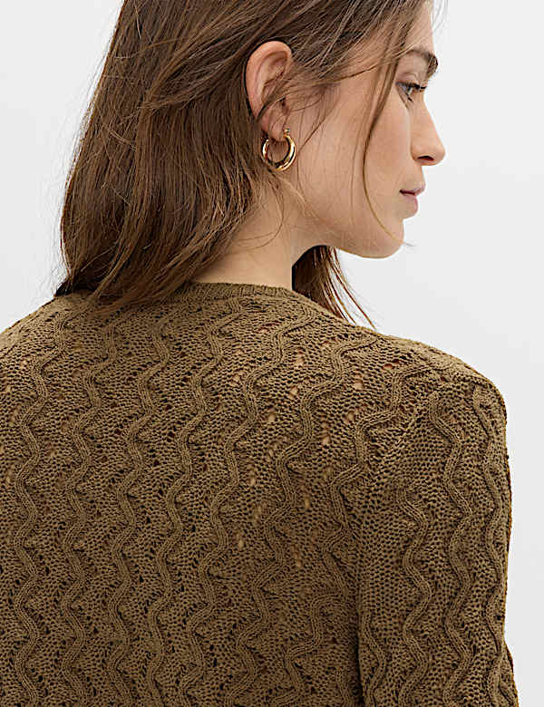 Cardigan en coton &agrave; bords festonn&eacute;s et perles - CH