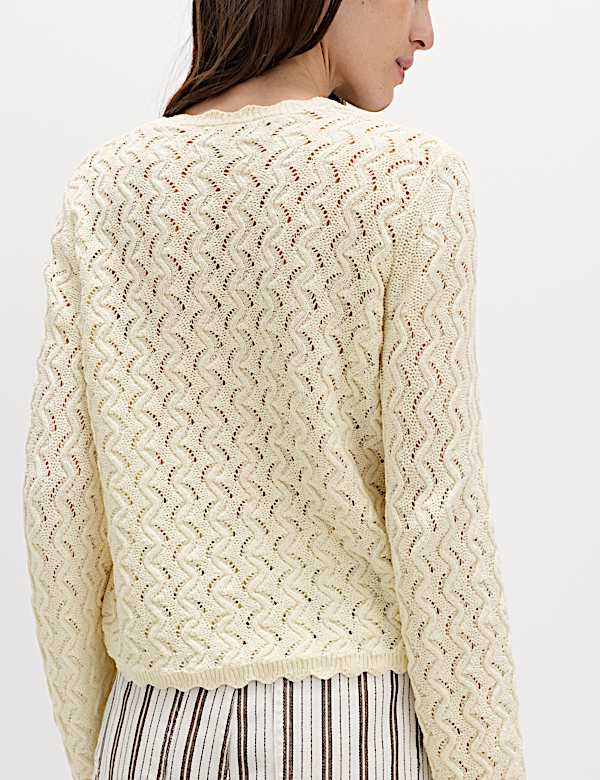 Cotton Rich Pearl Detail Scallop Edge Cardigan - ID