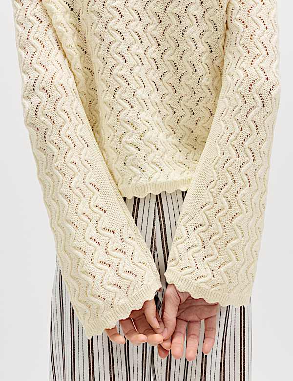 Cotton Rich Pearl Detail Scallop Edge Cardigan - ID