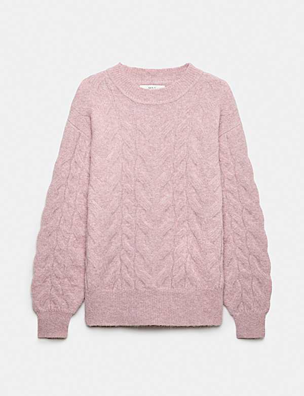 Cable Knit Crew Neck Jumper With Wool - AU