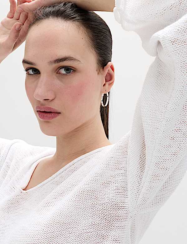 Cotton Blend V-Neck Slim Fit Jumper - DE