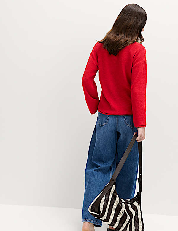 Cotton Blend V-Neck Slim Fit Jumper - EE